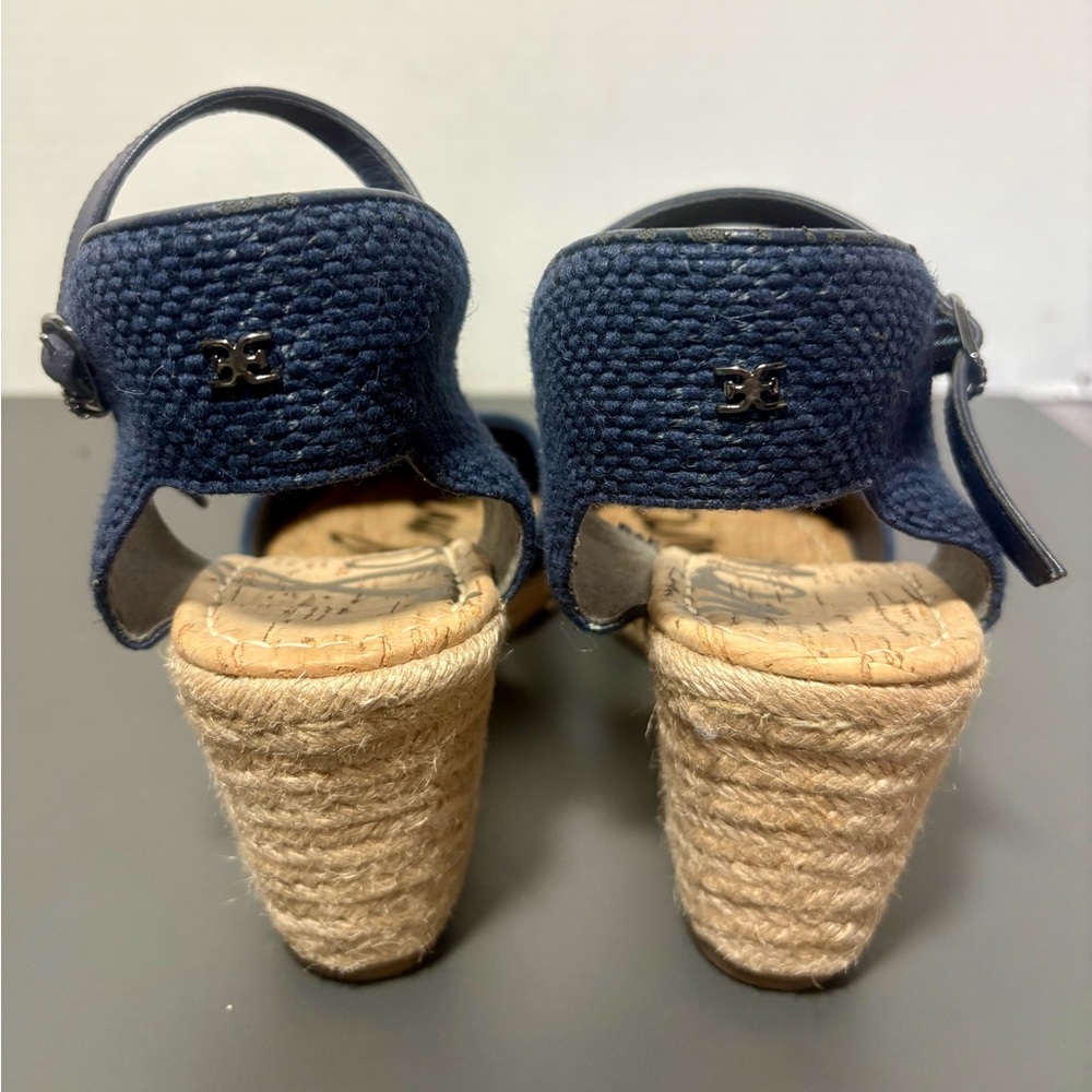 SAM EDELMAN Payton Navy Blue Suede Espadrille Wedge Sandals - Picture 4 of 6